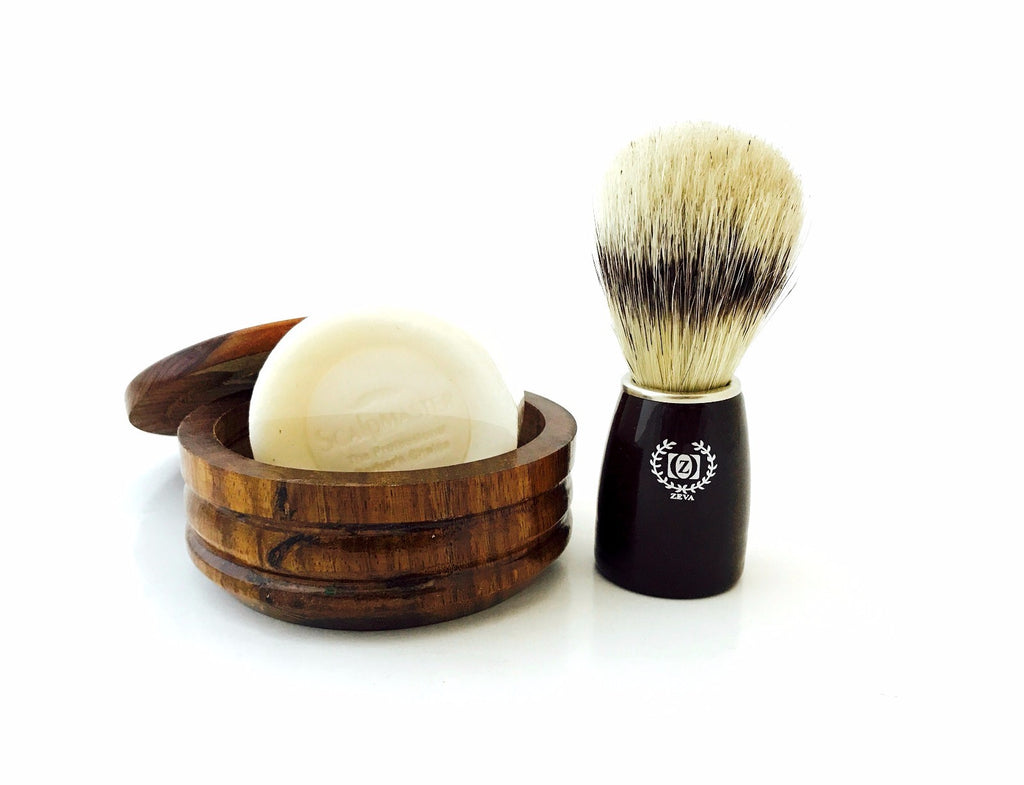 Men's Boar Bristle Shaving Brush with Wooden Mug & Soap Set