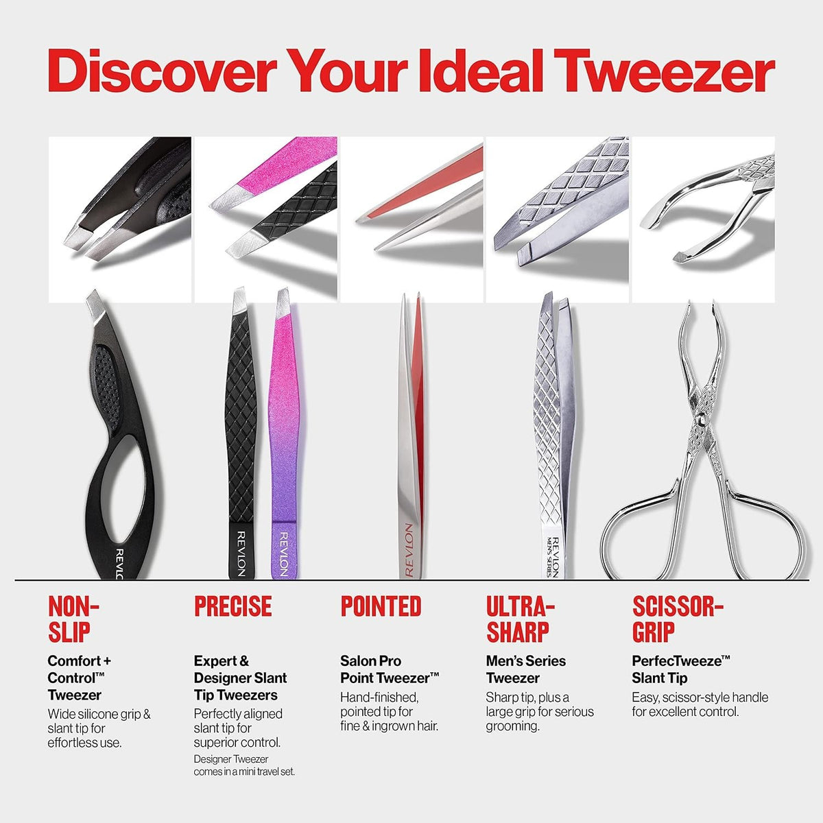 Revlon Slant Tip Tweezer with Easy Scissor Handle - Precise, Comfortable Hair Removal