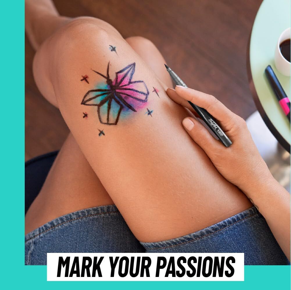 Temporary Tattoo Markers 8-Count Set with Mixed Brush Tips & Assorted Colors