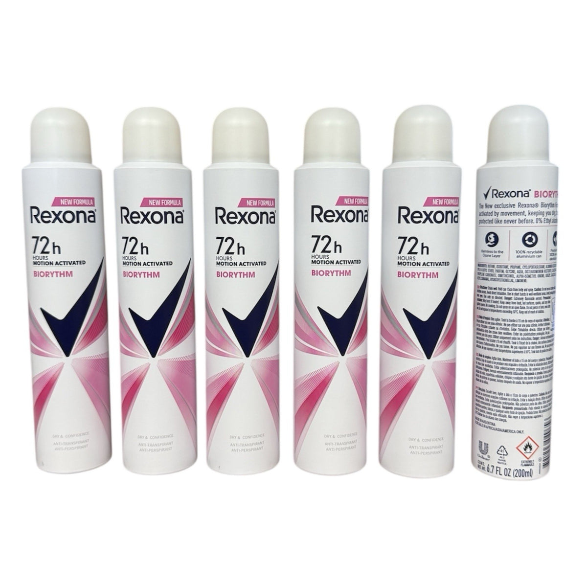 Rexona Biorhythm Deodorant Spray Alcohol-Free 72H Antiperspirant - 6 Pack 200ml