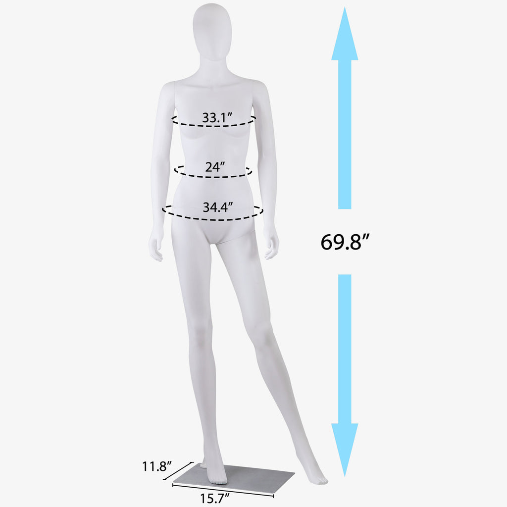 Female Full Body Dress Form Mannequin Adjustable White 70 Inches