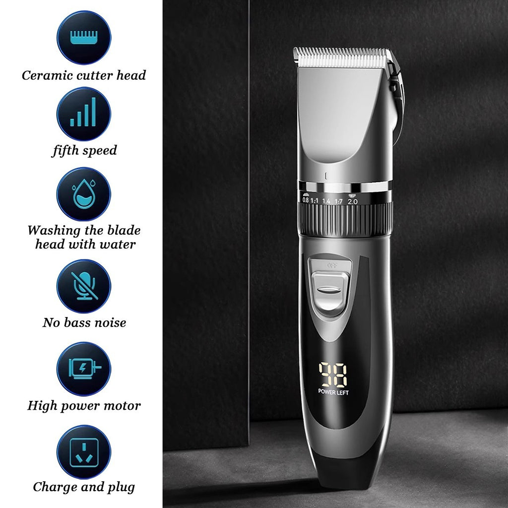 Cordless Rechargeable Hair Clippers Kit with LCD Display & Adjustable Length