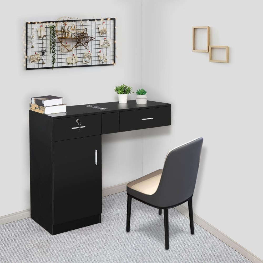 Wall Mounted Hair Salon Styling Station with Lockable Drawers and Storage Cabinet