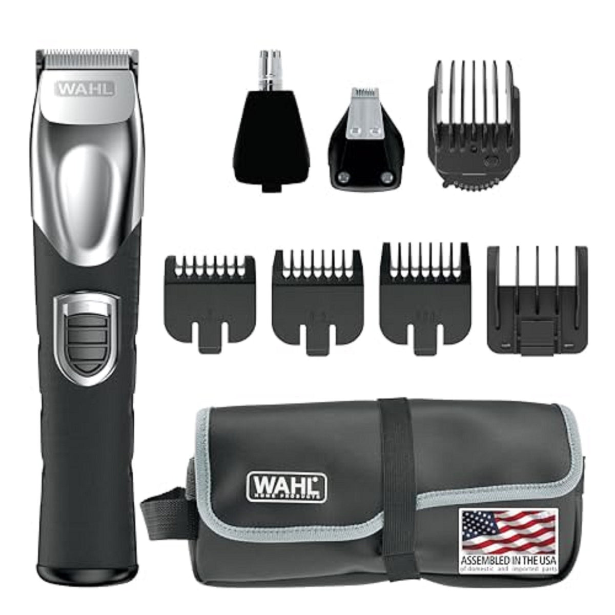 Men's Lithium Ion Beard Trimmer Kit with Multiple Attachments and Self-Sharpening Blades