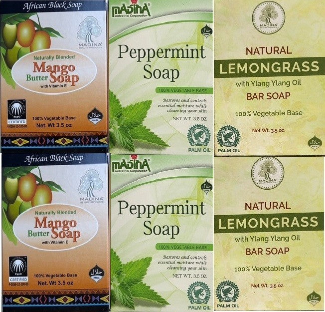 Madina Mango Peppermint Lemongrass Bar Soap Set - 6 Pack, 3.5oz Each
