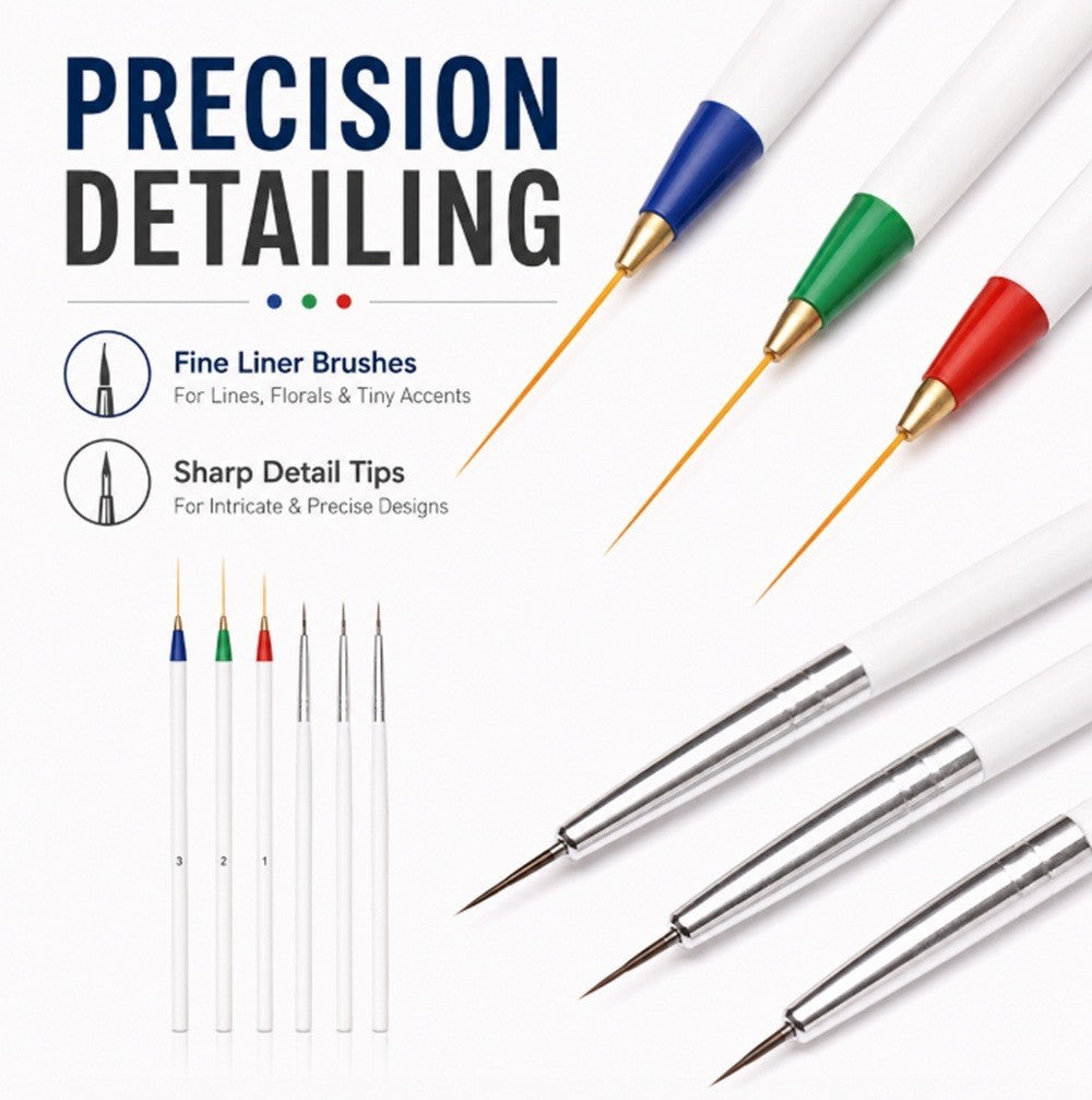 6-Pack Nail Art Liner Brush Set for Precise Manicure & Creative Nail Designs