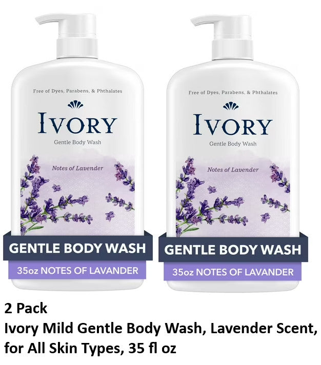 Ivory Mild & Gentle Lavender Body Wash - Pack of 2, 35 fl oz Each