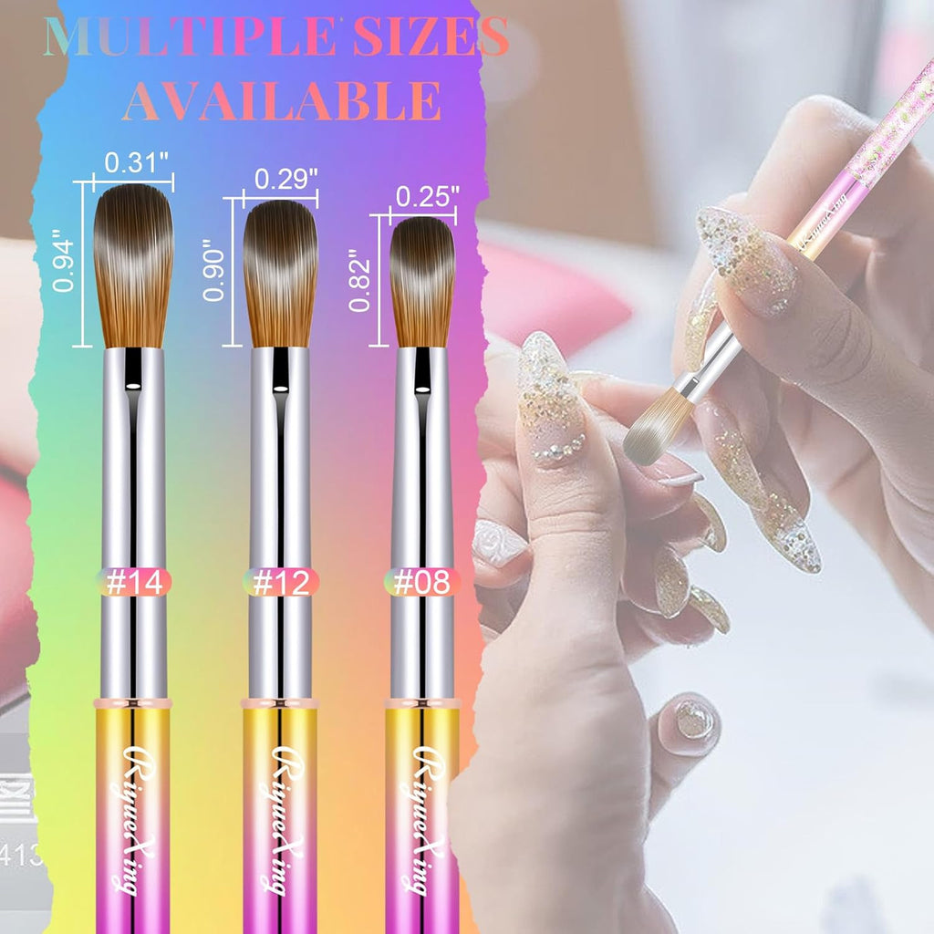 Kolinsky Nail Art Brush Set - Acrylic, Precision & Fine Detail Brushes, 3 Pieces