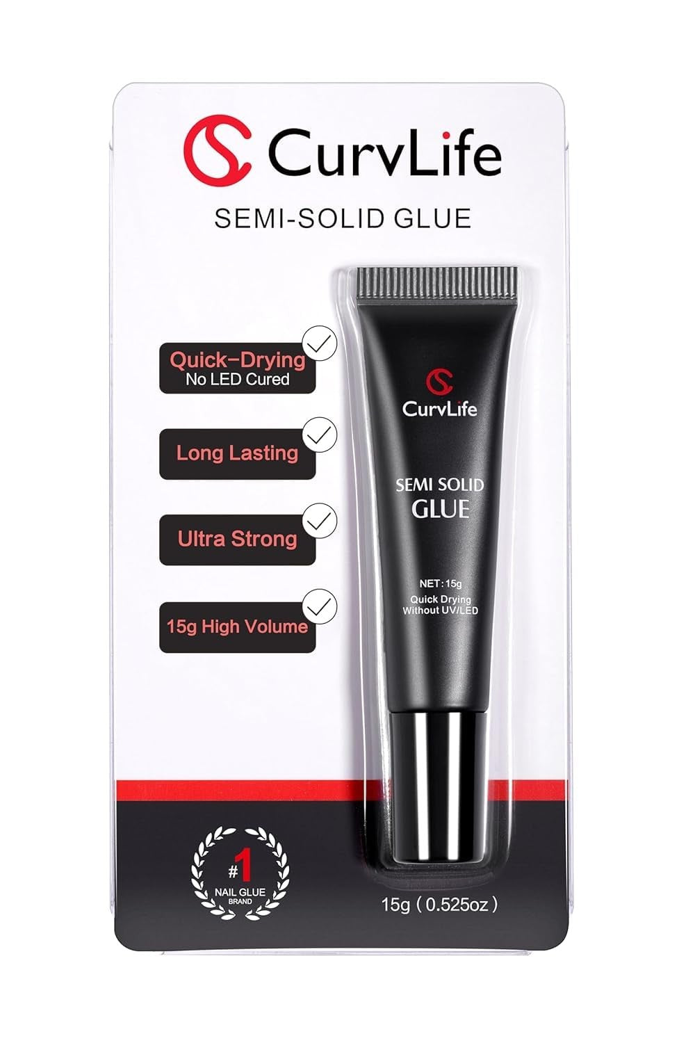 Semi Solid Nail Glue 15g Strong Adhesive for Press-On Nails, Clear