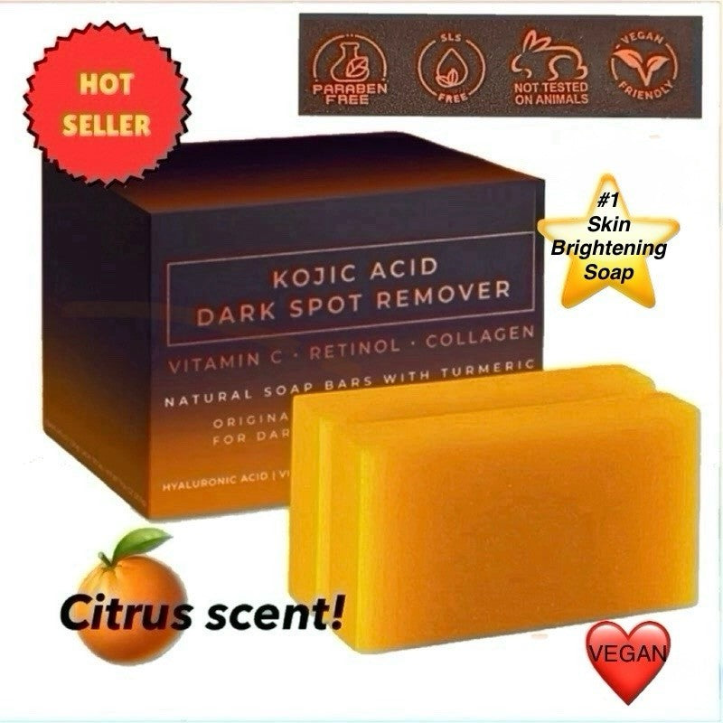 Kojic Acid Dark Spot Corrector Soap Bars with Vitamin C & Collagen - 2 Pack
