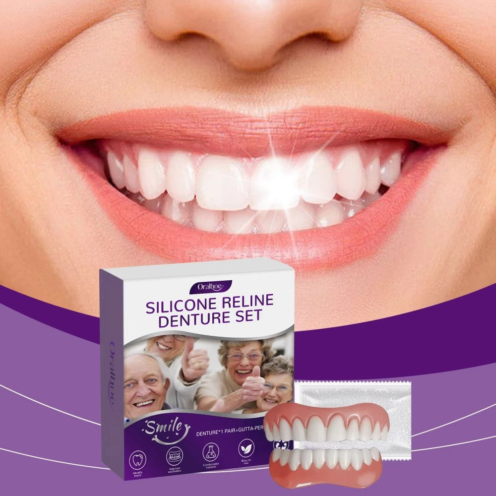 Moldable Silicone Dentures Set for Seniors - Upper & Lower, Natural & Reusable