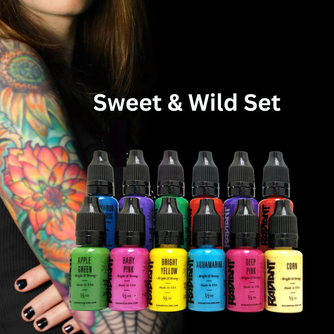 Tattoo Ink Set 12 Color Sweet & Wild – Radiant Colors 1/2 oz Each