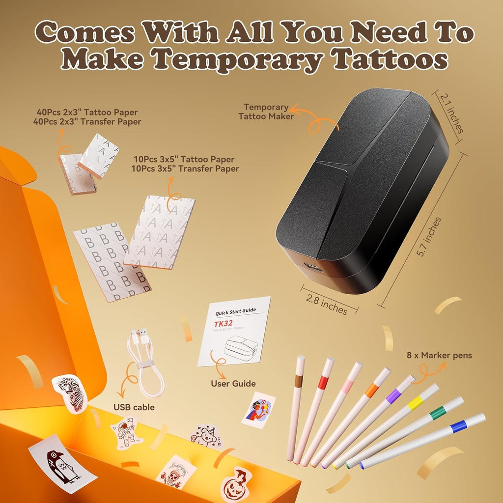 Phomemo TK32 Tattoo Stencil Printer – Portable Bluetooth Thermal Printer for Temporary Body Art