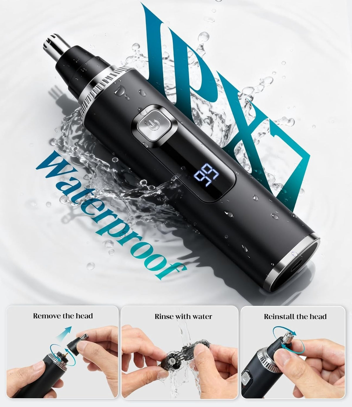 Rechargeable Water-Resistant Ear and Nose Hair Trimmer with LED Indicator