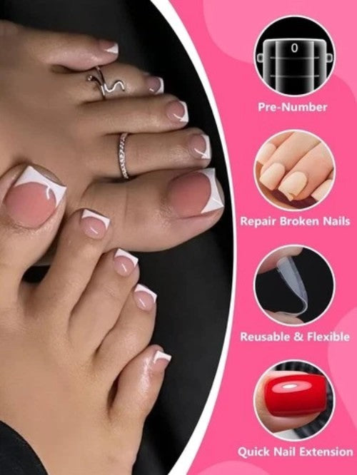 Poly Gel Toenail Kit with 12 Sizes Reusable Nail Forms for Toe Extensions