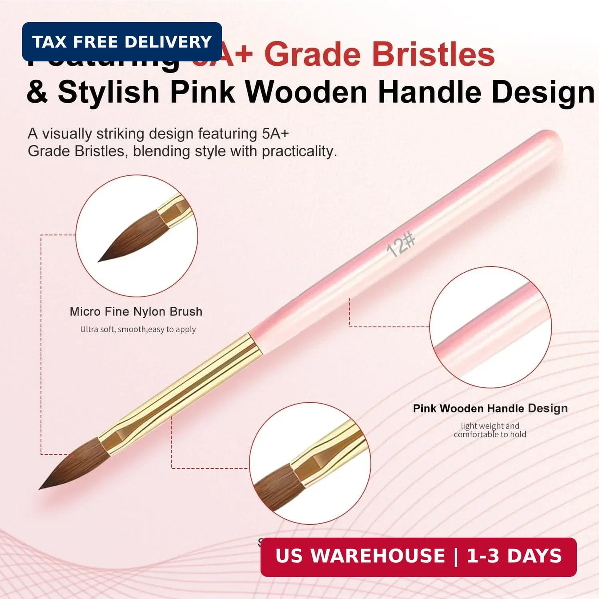 Pink Acrylic Nail Brush Set 10 Pcs for Nail Art & Painting