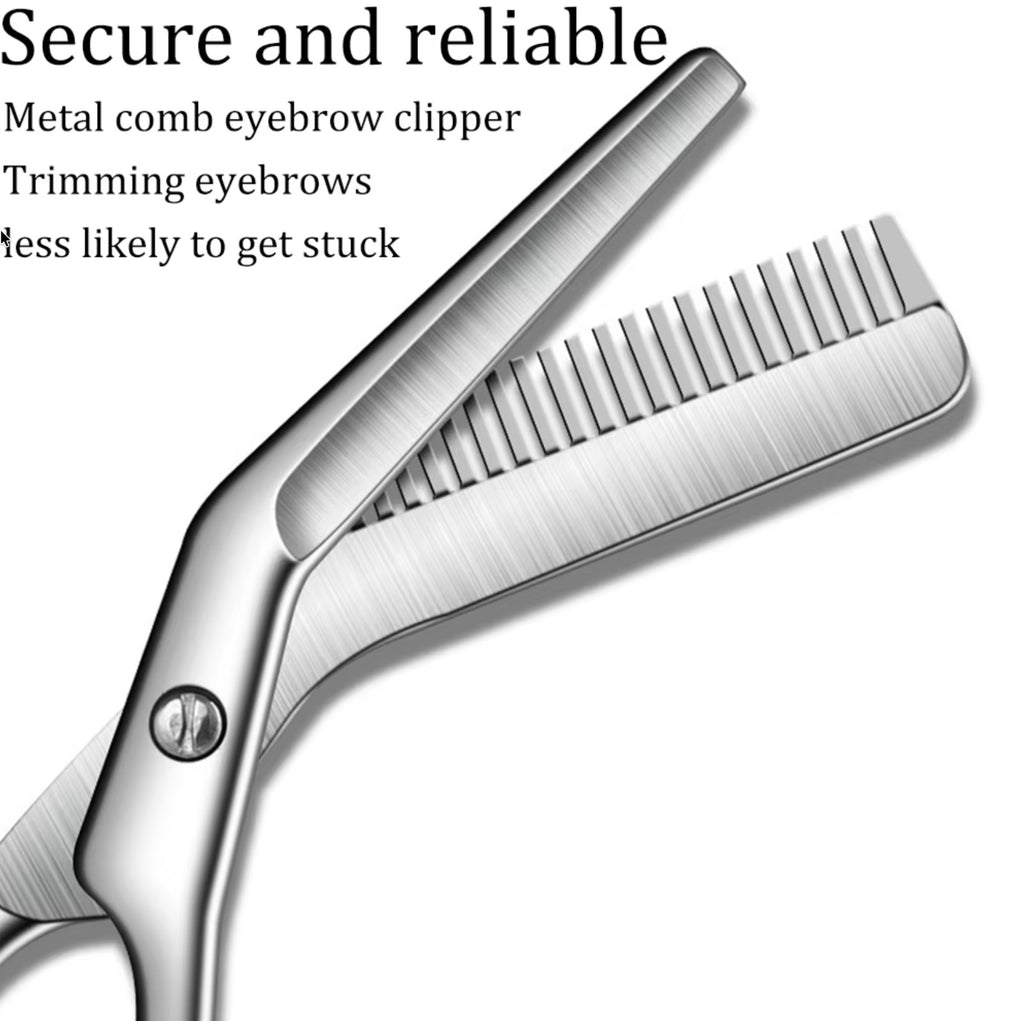 Precision Stainless Steel Eyebrow Trimmer Scissors with Comb - Grooming Tool
