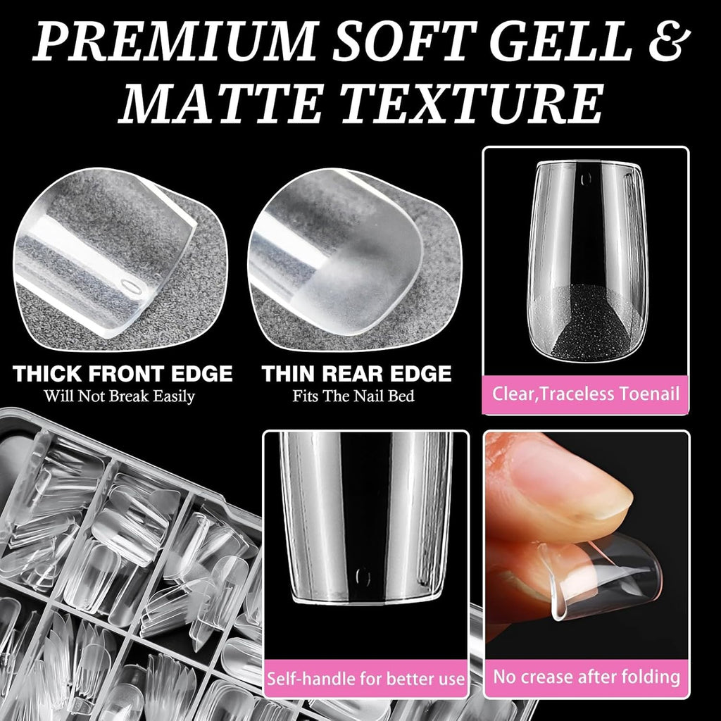 240-Pack Short Square Gel Nail Tips for Press-On Nails Clear Acrylic