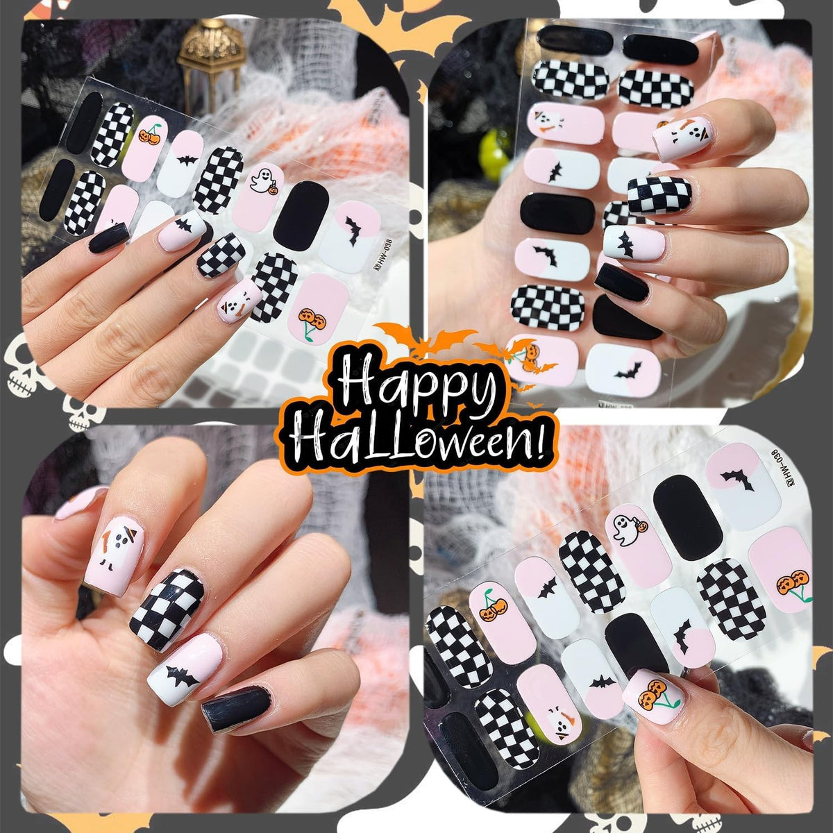 Halloween Gel Nail Wraps Set - Spider Web Ghost Flower Nail Stickers