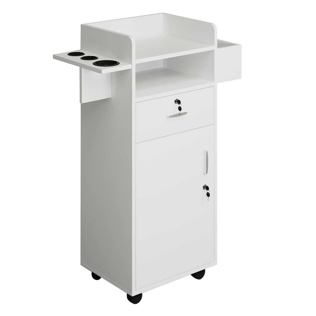 Rolling Hair Styling Station Barber Cabinet with Lockable Wheels and Storage