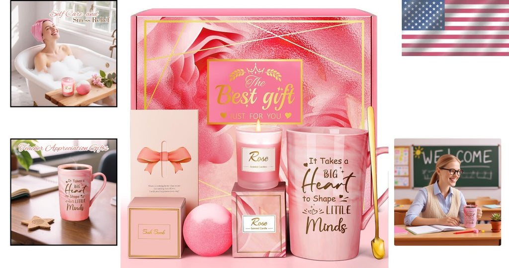 Teacher Appreciation Spa Gift Set with Mug Candle & Bath Bomb - Stress Relief