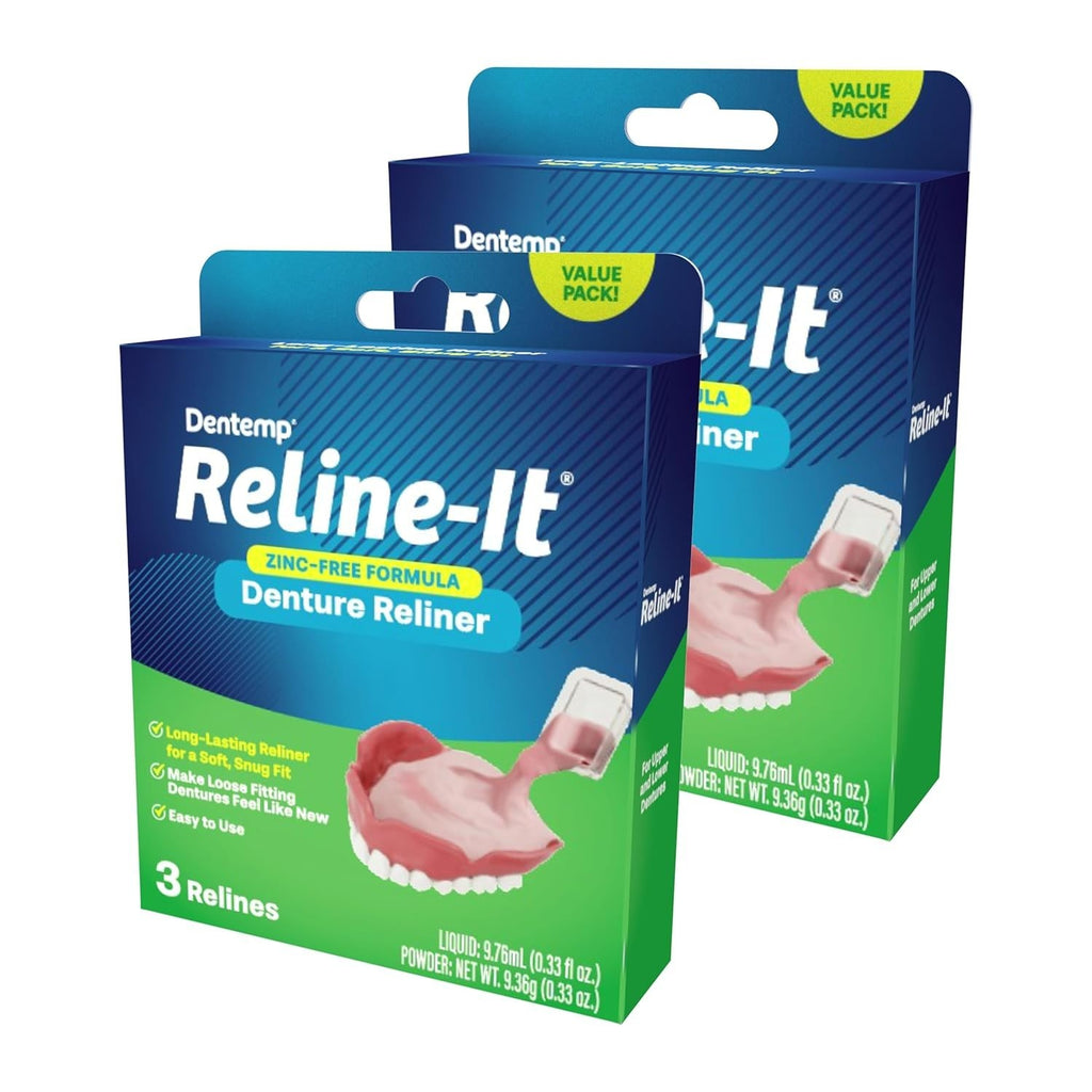Denture Reline Kit for Upper & Lower Dentures - 2 Pack, 6 Relines, Advanced Formula