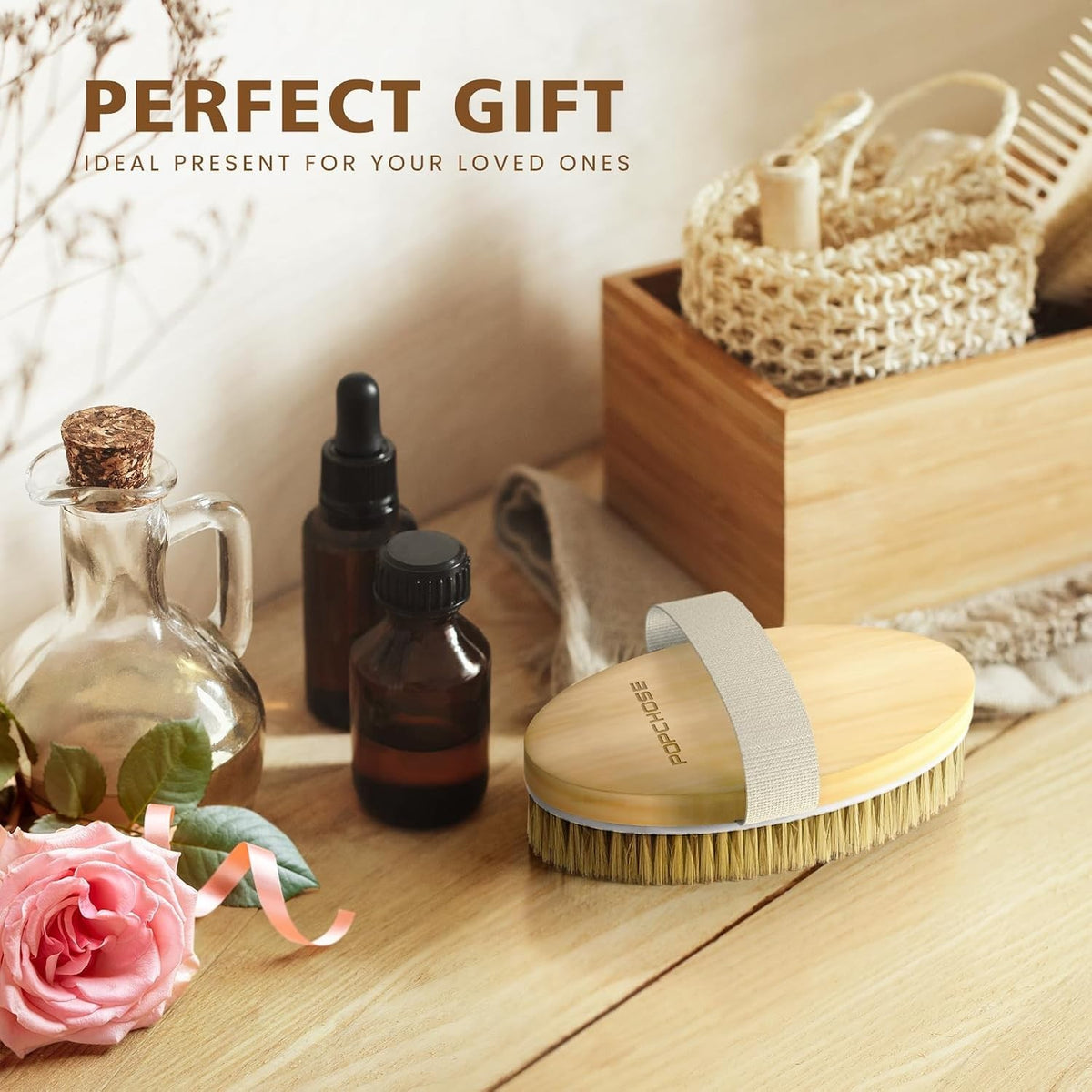 Lymphatic Drainage Dry Body Brush with Natural Boar Bristles and Wooden Handle