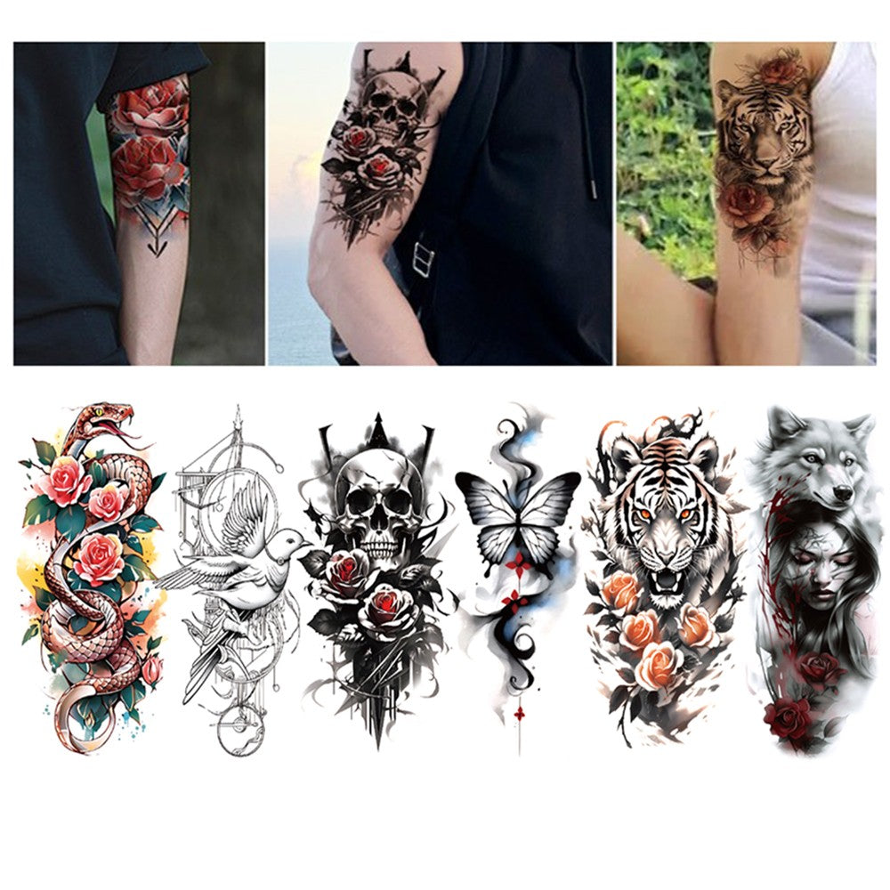Waterproof Temporary Tattoo Set - 6 Sheets Rose Arm & Body Art