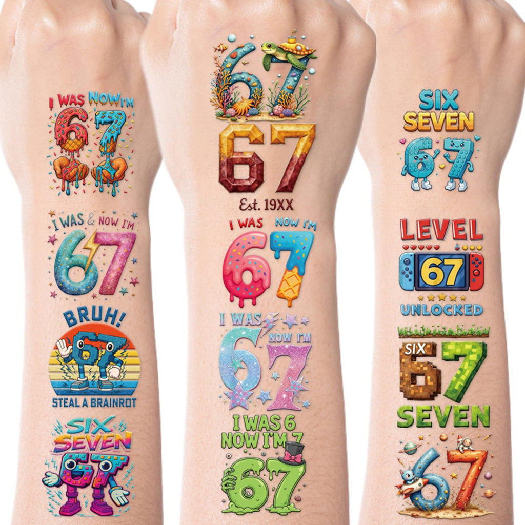 Temporary Tattoos 6 Sheets Set 200+ Designs 6/7 Number Theme Party Favors