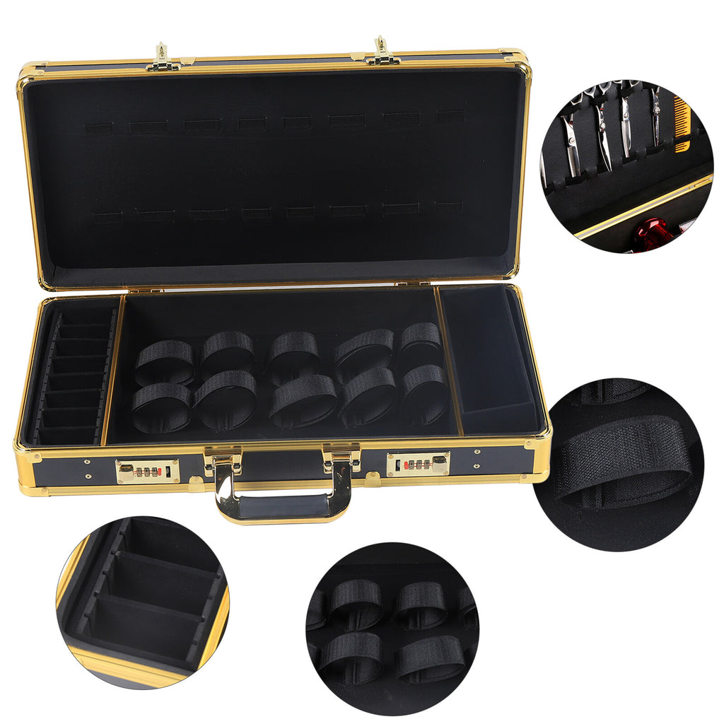 Large Barber Travel Suitcase with Lock Gold - Stylist Tool Organizer