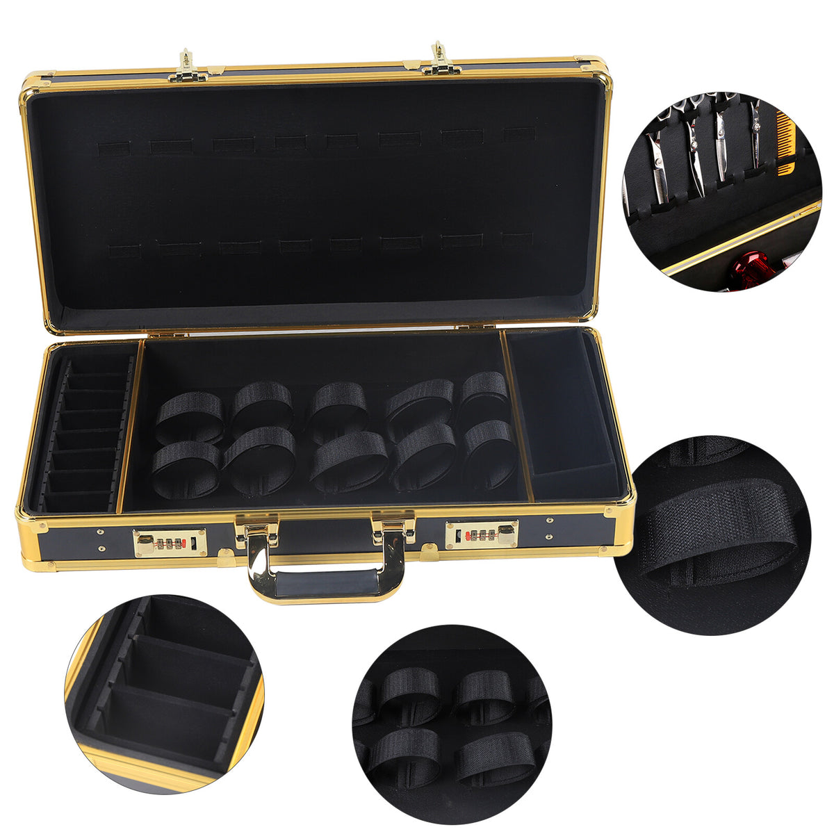 Large Barber Travel Suitcase with Lock Gold - Stylist Tool Organizer