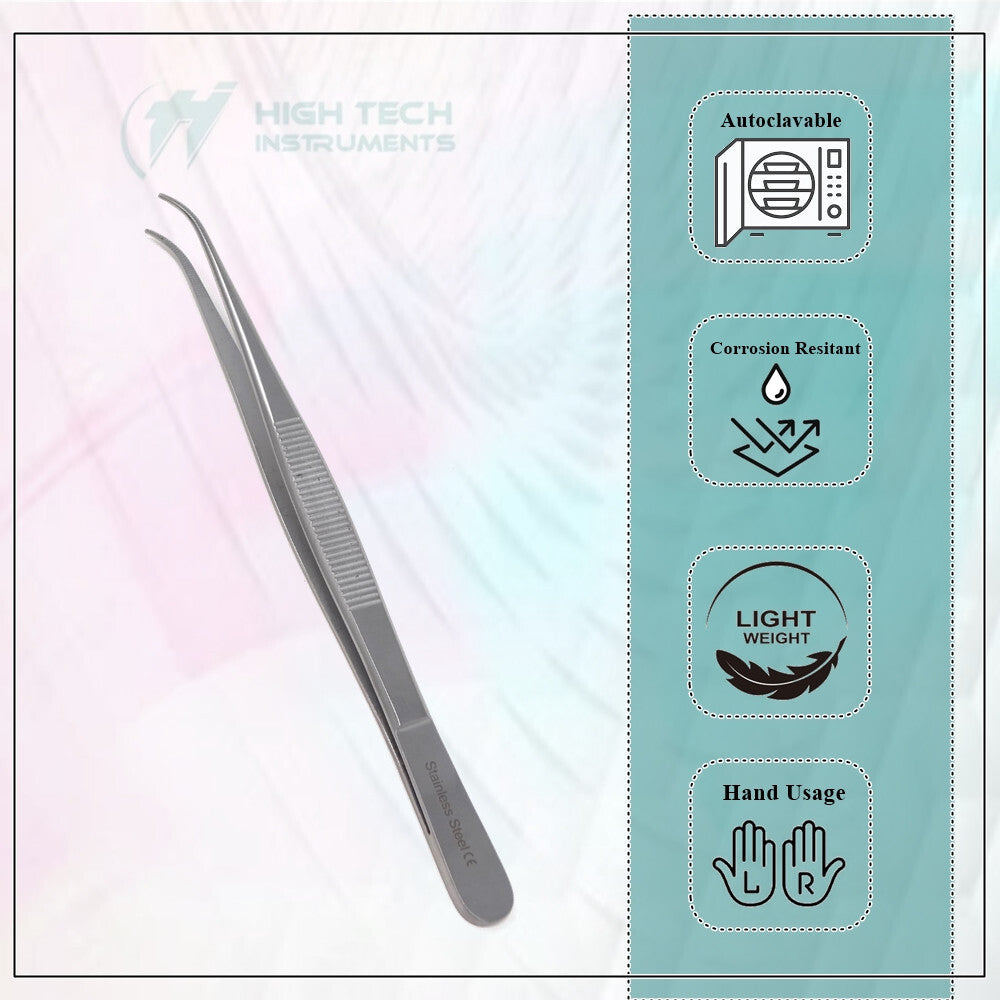 Stainless Steel Eyelash Extension Tweezers 5.5 Inch Angled Tip Beauty Tool