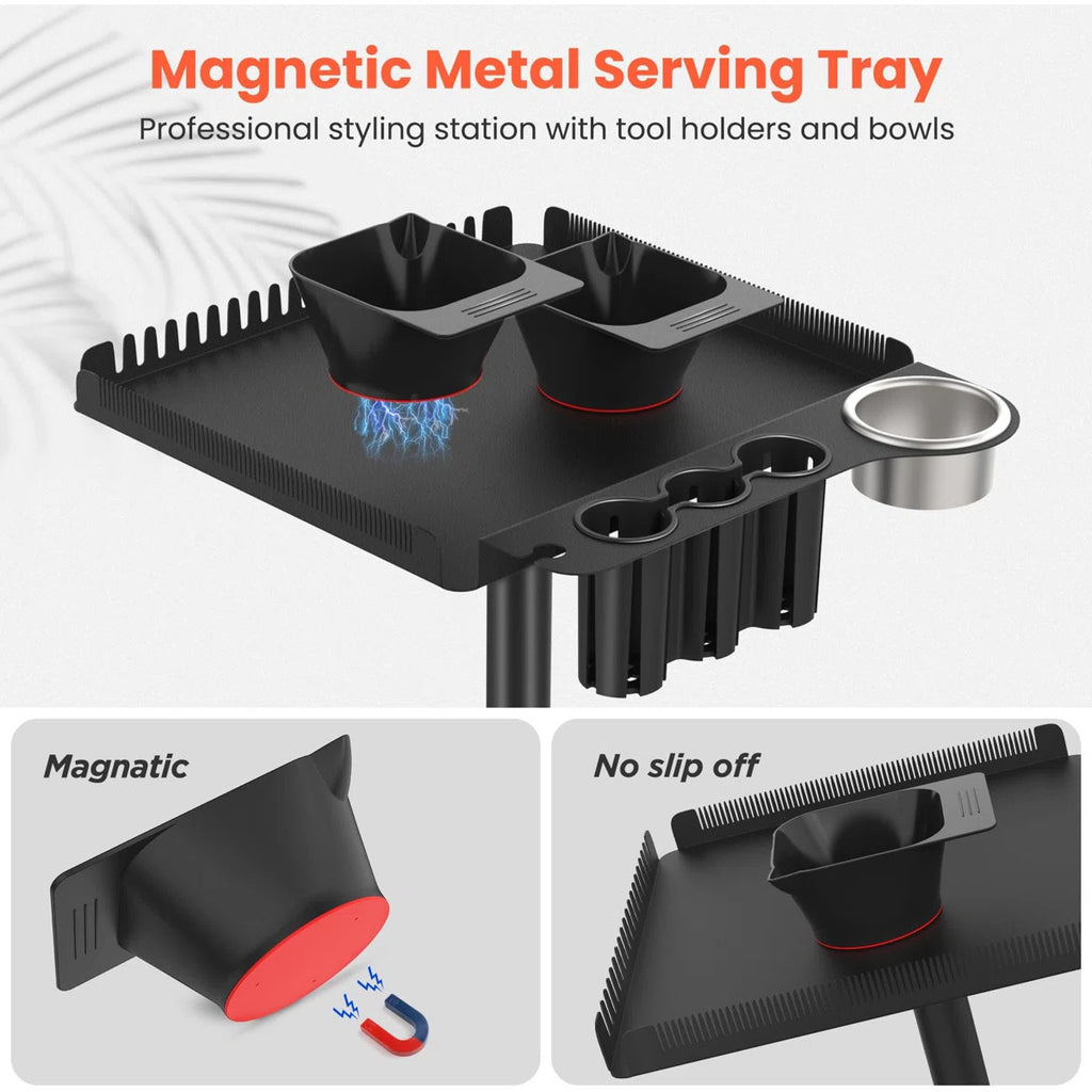 Salon Metal Hairstylist Tray with 360° Rotation for Barber Chairs