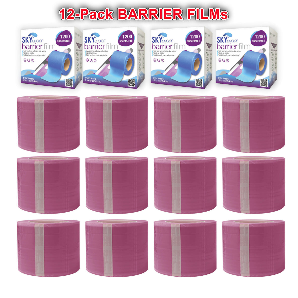 Dental Barrier Film Rolls 4x6, 12/Pack, Perforated Plastic Tape Keepers