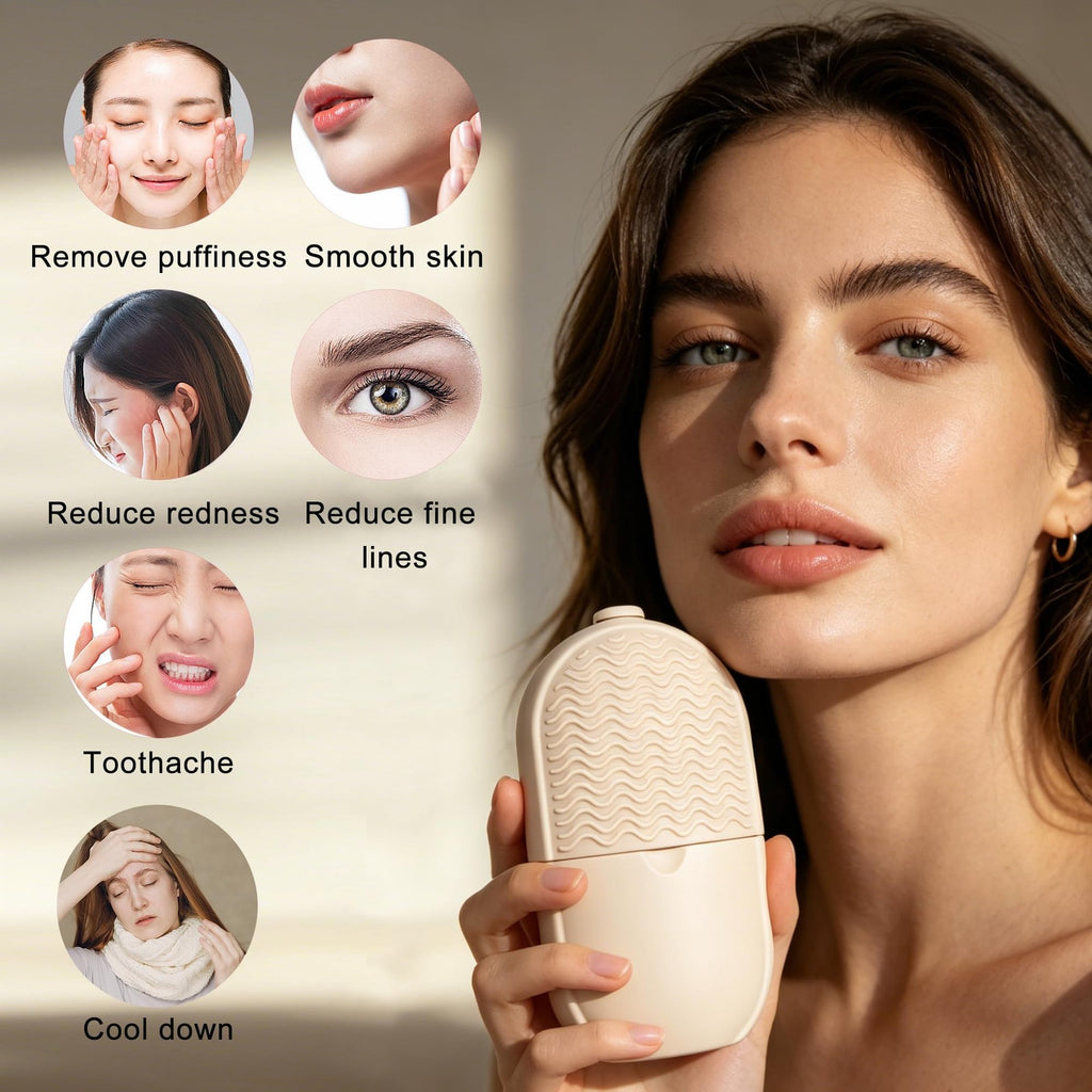 Face Ice Roller for Puffiness and Skin Care - Reusable Silicone Beige