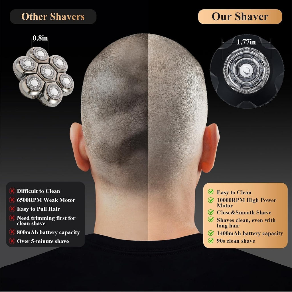 Cordless Electric Bald Head Shaver - Wet Dry Skull Razor with Detachable Head