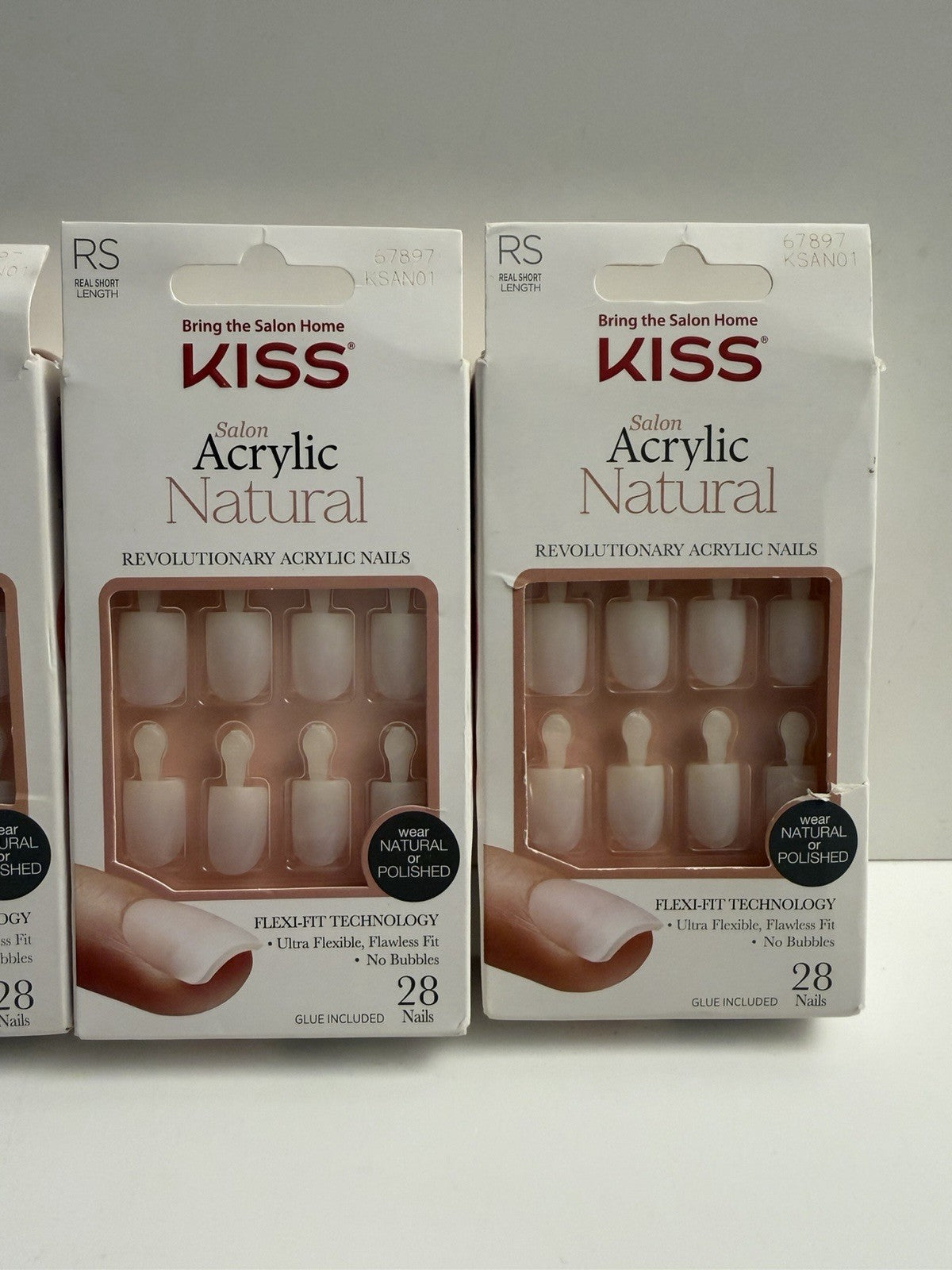 Kiss Salon Acrylic Natural Short Nude Nail Tips - 28 Count, Pack of 4
