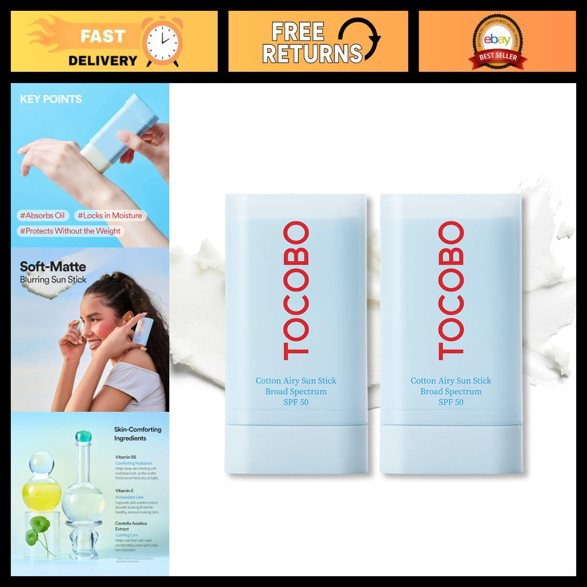 SPF 50 Sunscreen Stick for Face - Matte Finish, No White Cast, Travel Size