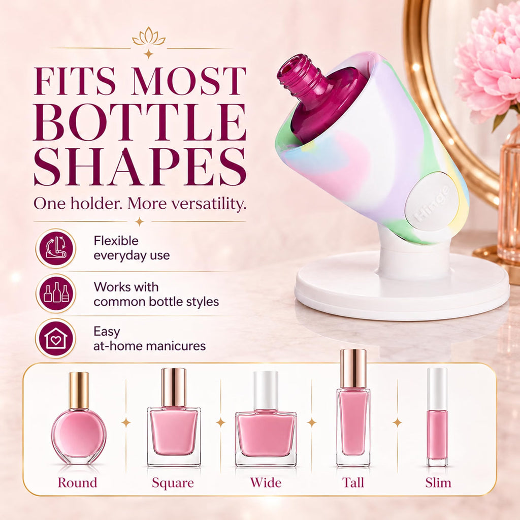 Hinge Nail Polish Holder with Smartgrip Technology - Mess-Free, Adjustable for All Bottles