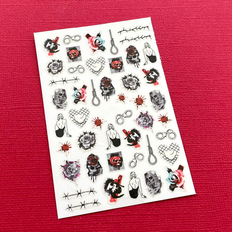 Halloween Noose Blood Rose Demon Skull Nail Stickers - Spooky Nail Art