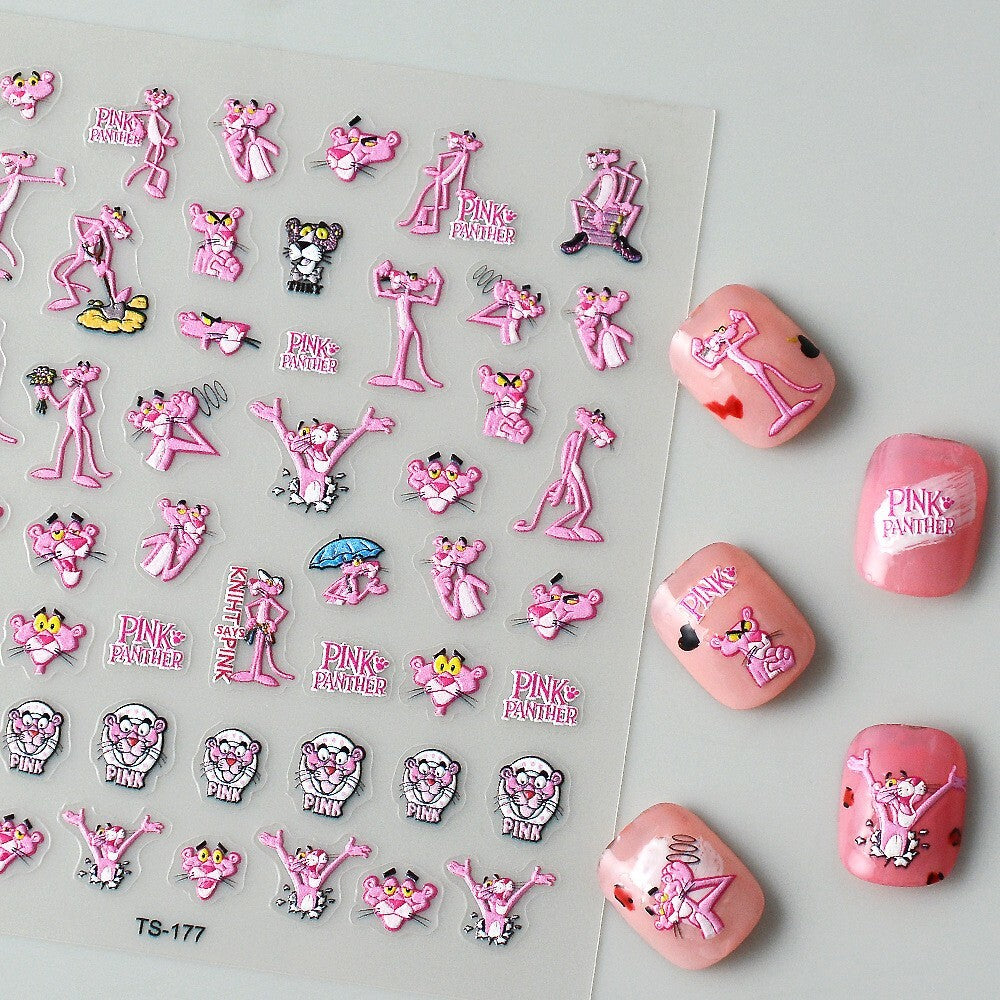3D Nail Stickers Nail Art Decal Waterproof Pink Panther Paw Print