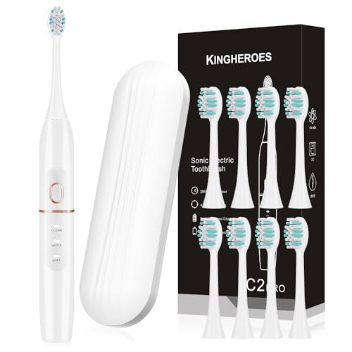 Electric Toothbrush Set with 8 Brush Heads & Travel Case - Sonic Vibration, 4 Modes