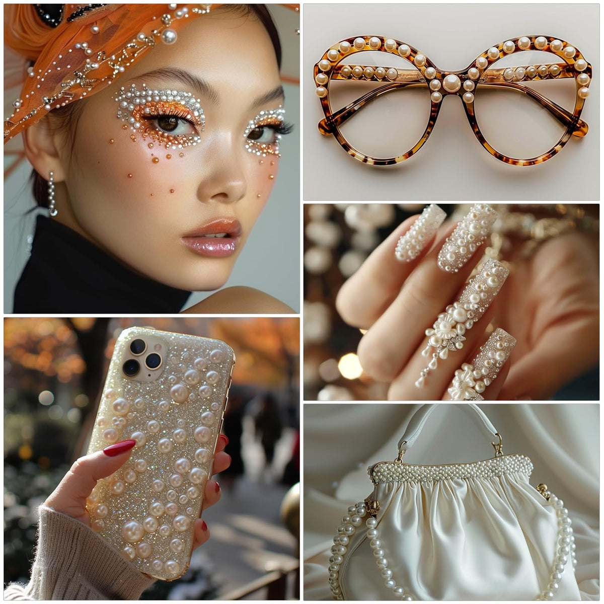 Self-Adhesive Pearl Stickers Set - Multiple Sizes for Crafts & Makeup