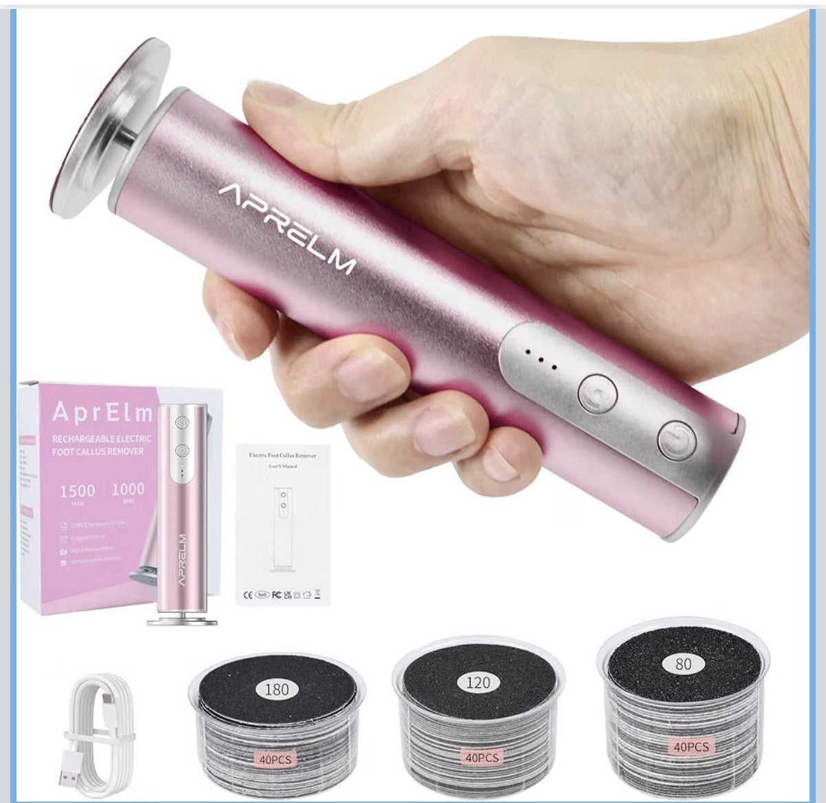 Rechargeable Electric Foot Callus Remover with 3 Sizes - Painless Pedicure Tool