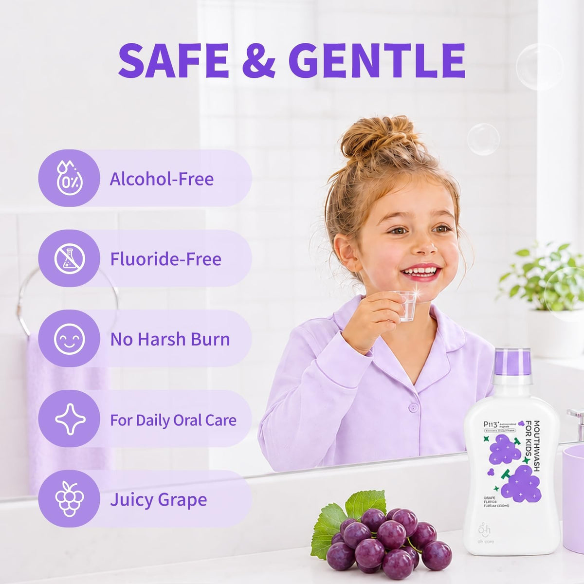 Kids Alcohol-Free Strawberry Mouthwash - Gentle Fluoride-Free Oral Rinse