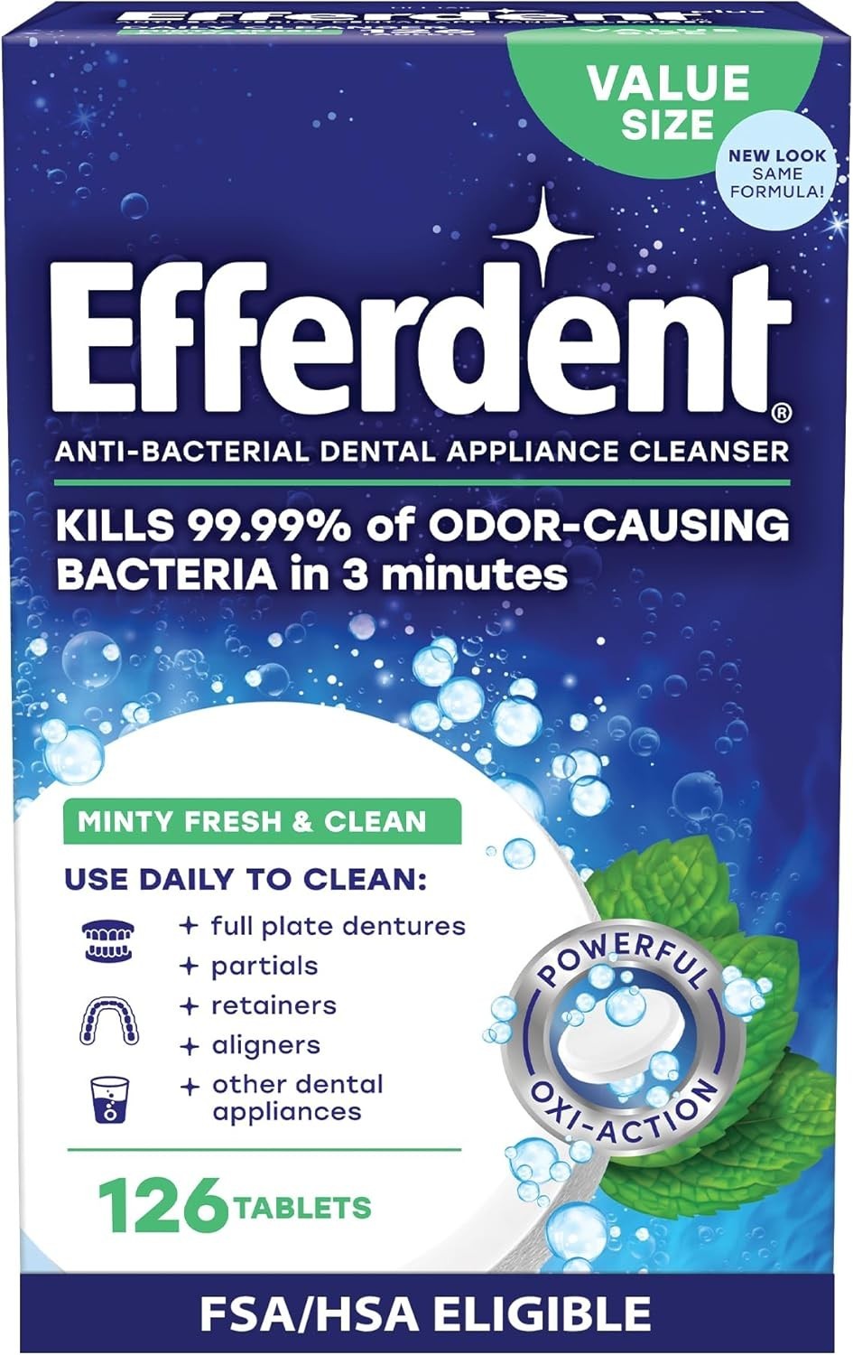 (2 Pack) Efferdent Denture & Retainer Cleaner Tablets - Mint, 126 Count