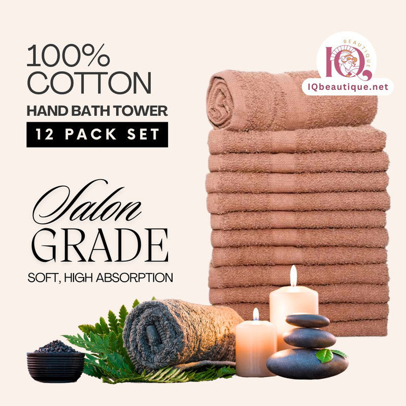 100% Cotton Hand Bath Towels Set for Spa Hotel Salon - 12 Dark Beige