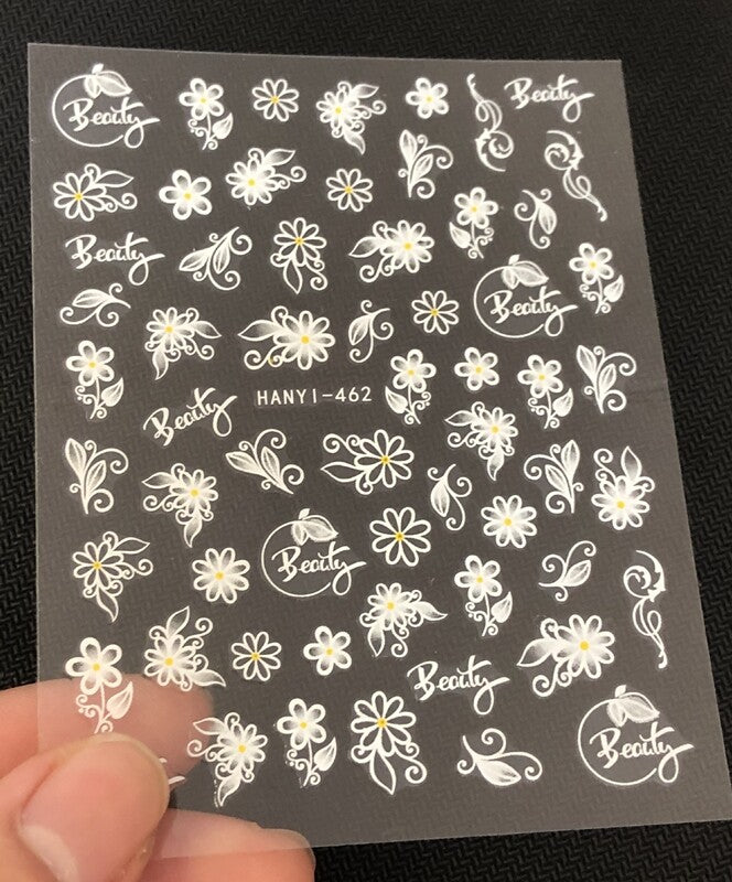 Nail Art Stickers Floral Butterfly Daisies White Daisy Branch Design