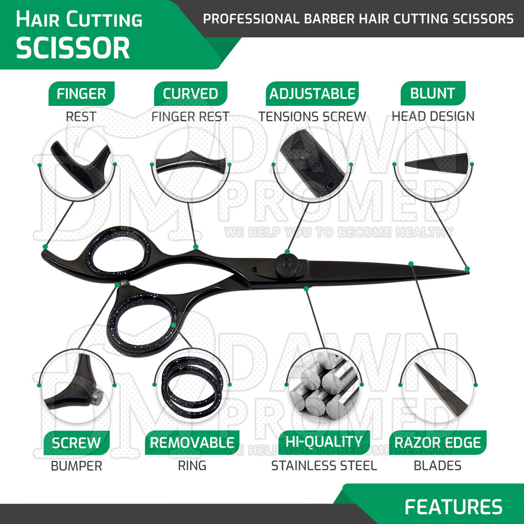 Professional 6.5 Inch Black Hair Cutting Thinning Scissors Set - Barber Shears with Plasma Coating