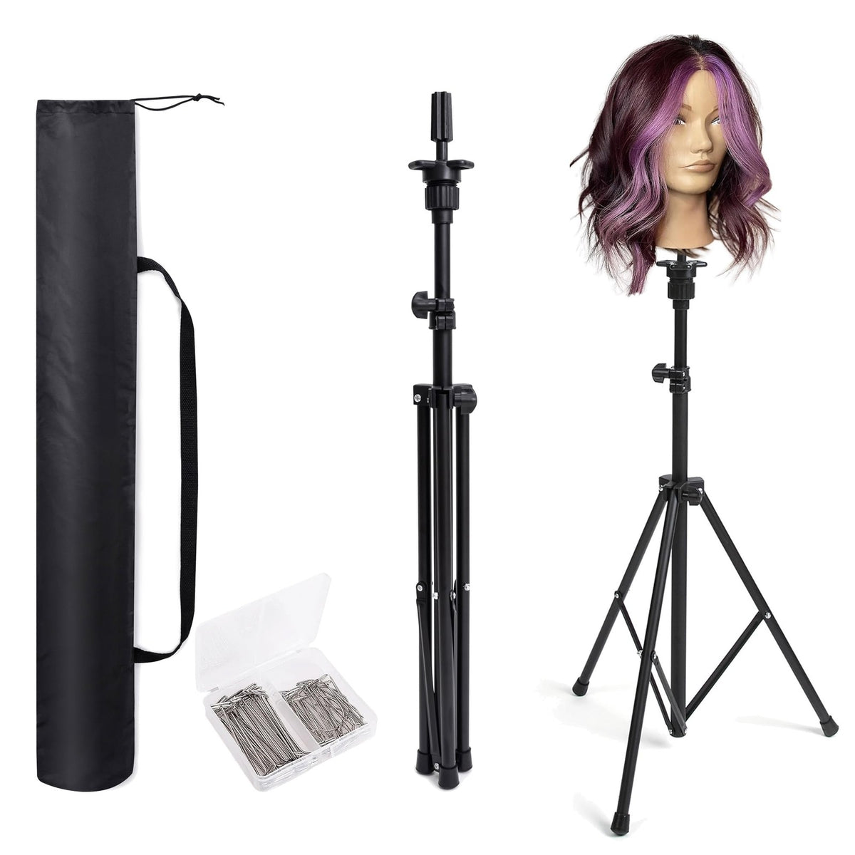 Tall Wig Stand Tripod for Mannequin Head, Adjustable & Stable Hair Styling